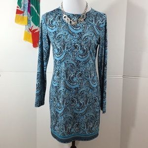 Michael Kors blue paisley shift dress S